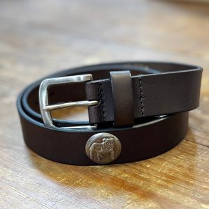 Standing Bulldog Concho Brown Leather Belt
