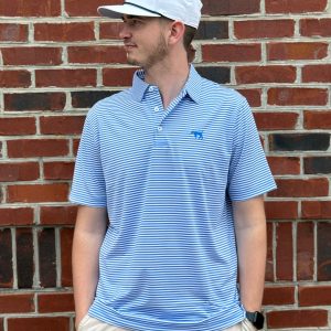 Tonal Pointer Performance Stripe Polo - Sea Blue/White