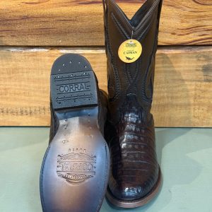 MN BROWN CAIMAN INLAY & EMBROIDERY ROUND TOE