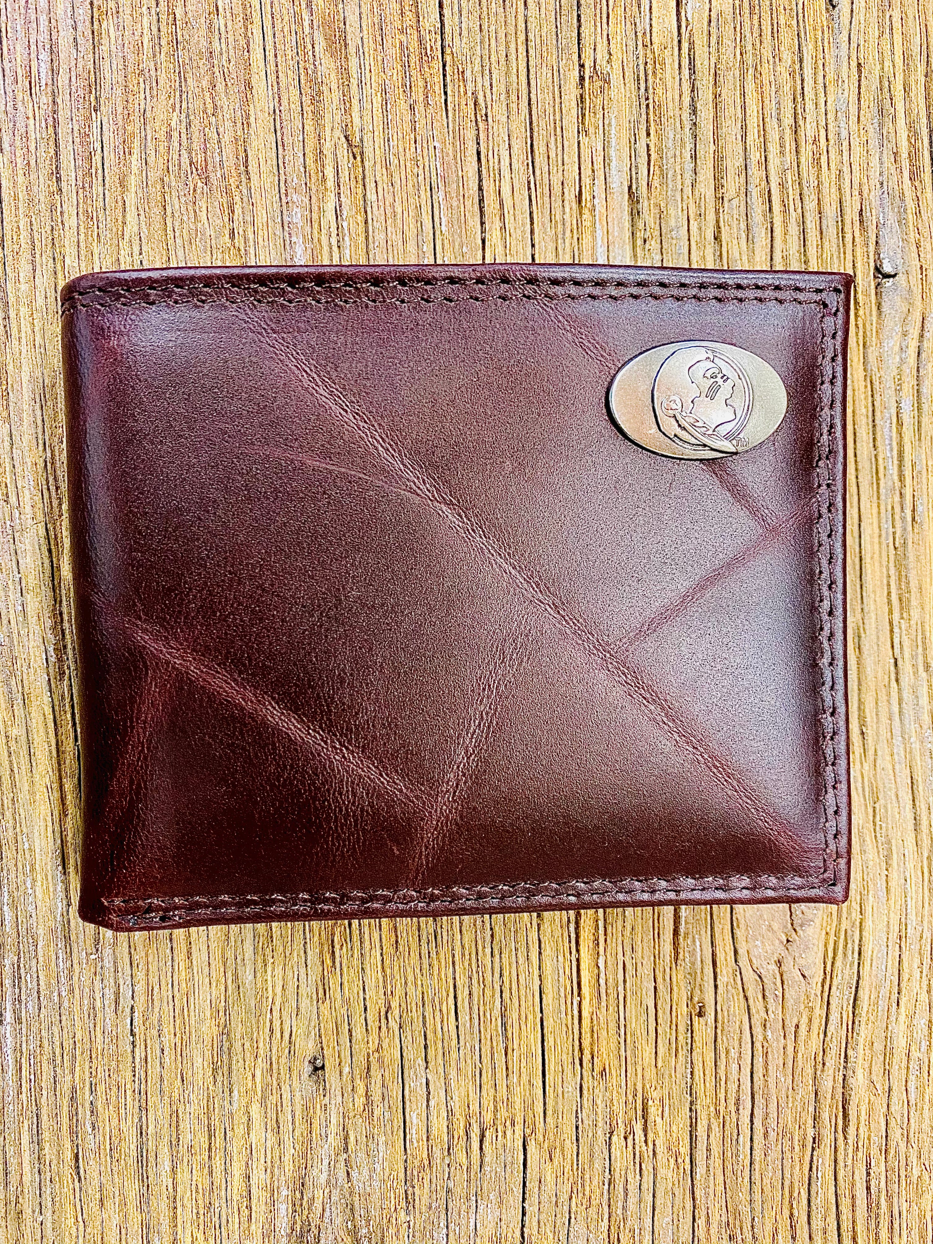 Wrinkle Leather Bifold Wallet - FSU Concho