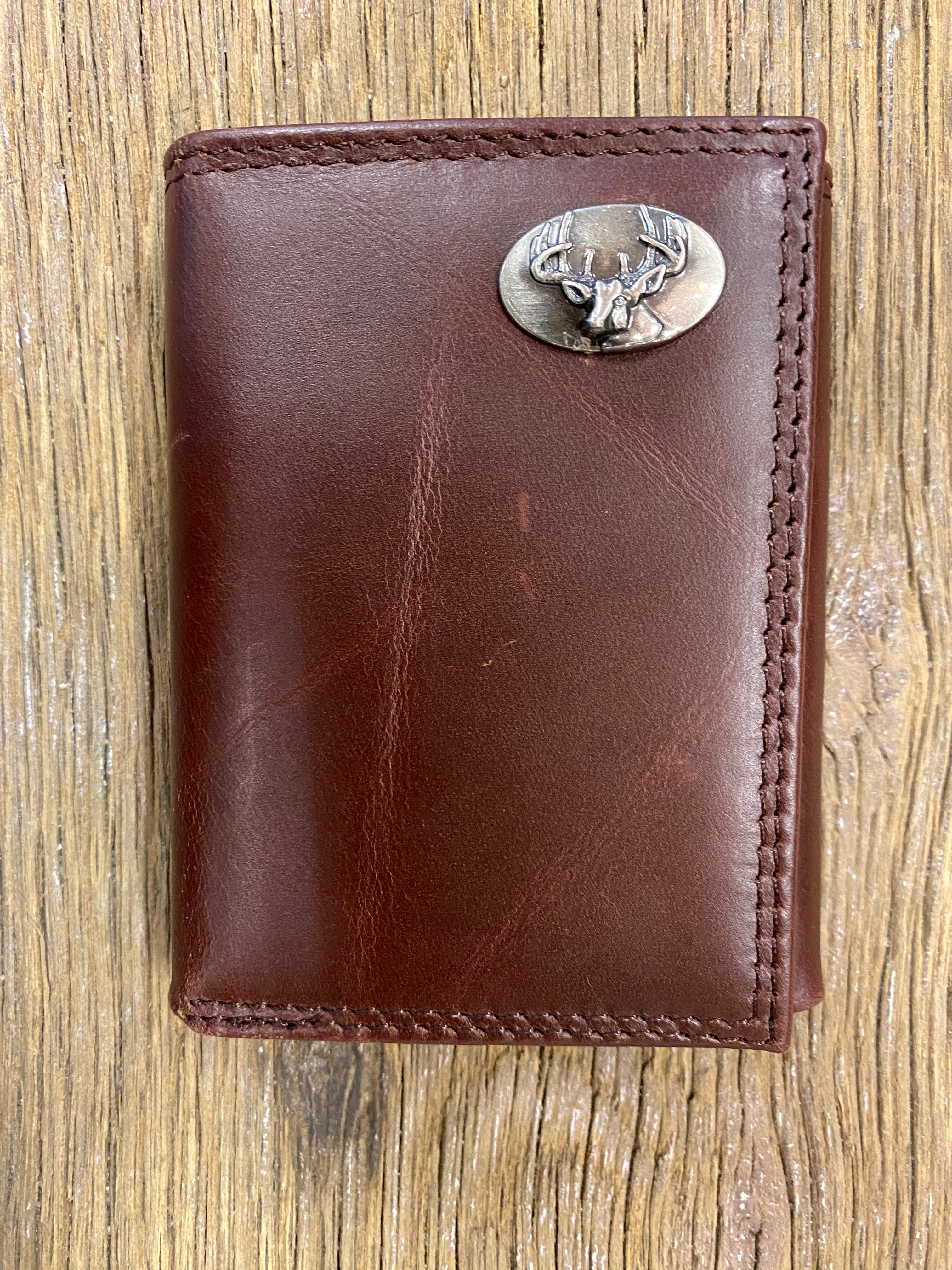Wrinkle Leather Trifold Wallet - Buck Concho