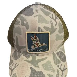 Old School Mallard Patch on Washed Standout Camo Trucker Hat