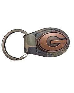 Green Old School Camo Leather Key Fob - UGA Concho