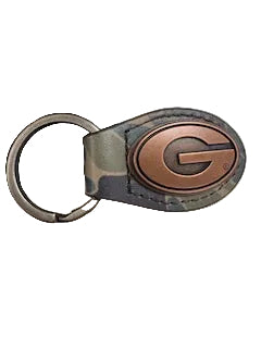Green Old School Camo Leather Key Fob - UGA Concho