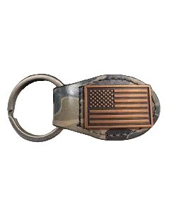 Green Old School Camo Leather Key Fob - USA Flag Concho