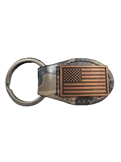 Green Old School Camo Leather Key Fob - USA Flag Concho