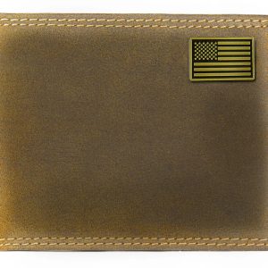 VINTAGE TAN PASSCASE WALLET - BRASS USA FLAG