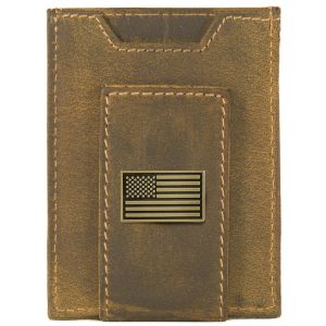 VINTAGE TAN FRONT POCKET WALLET - BRASS USA FLAG
