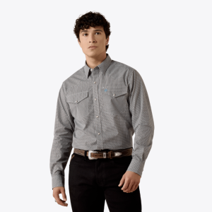 Chas Fitted Snap Shirt - Black & White Multi Geo Print
