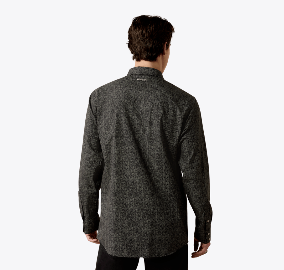 Wrinkle Free Braven Fitted Snap Shirt - Black Textured Print - Image 2