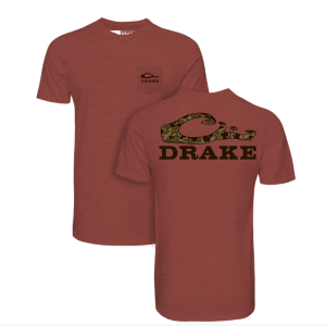 Drake Stacked Logo Old School T SS - Barn Red Light Heather