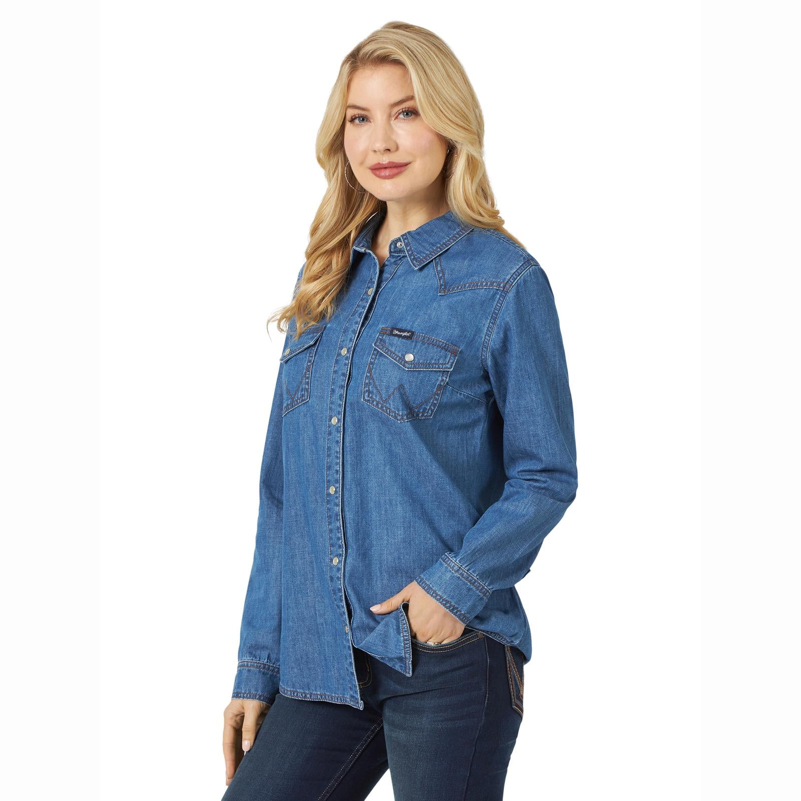 Women's Long Sleeve Western Snap Denim Shirt