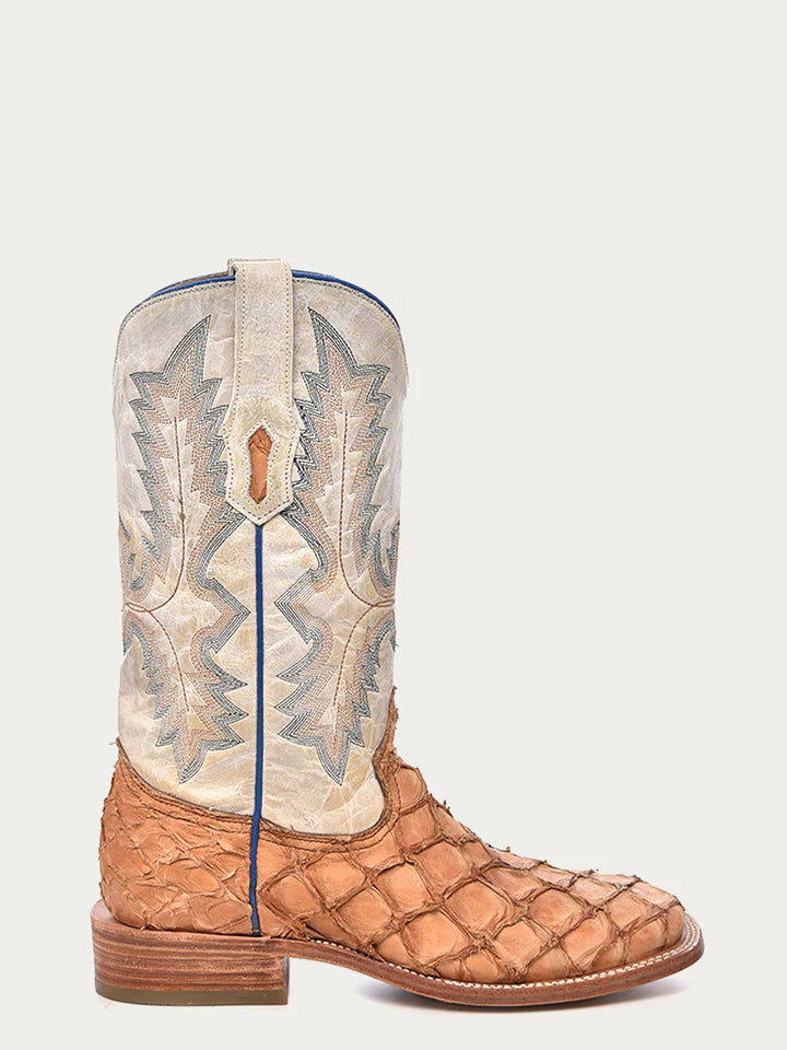 Men's Cognac/White Fish Pirarucu Embroidery Square Toe - Image 2
