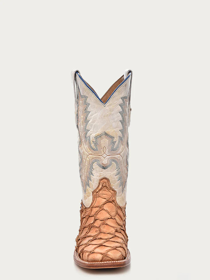 Men's Cognac/White Fish Pirarucu Embroidery Square Toe - Image 3