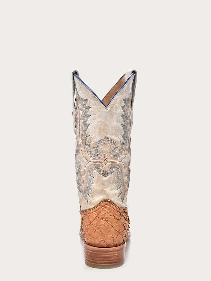 Men's Cognac/White Fish Pirarucu Embroidery Square Toe - Image 4