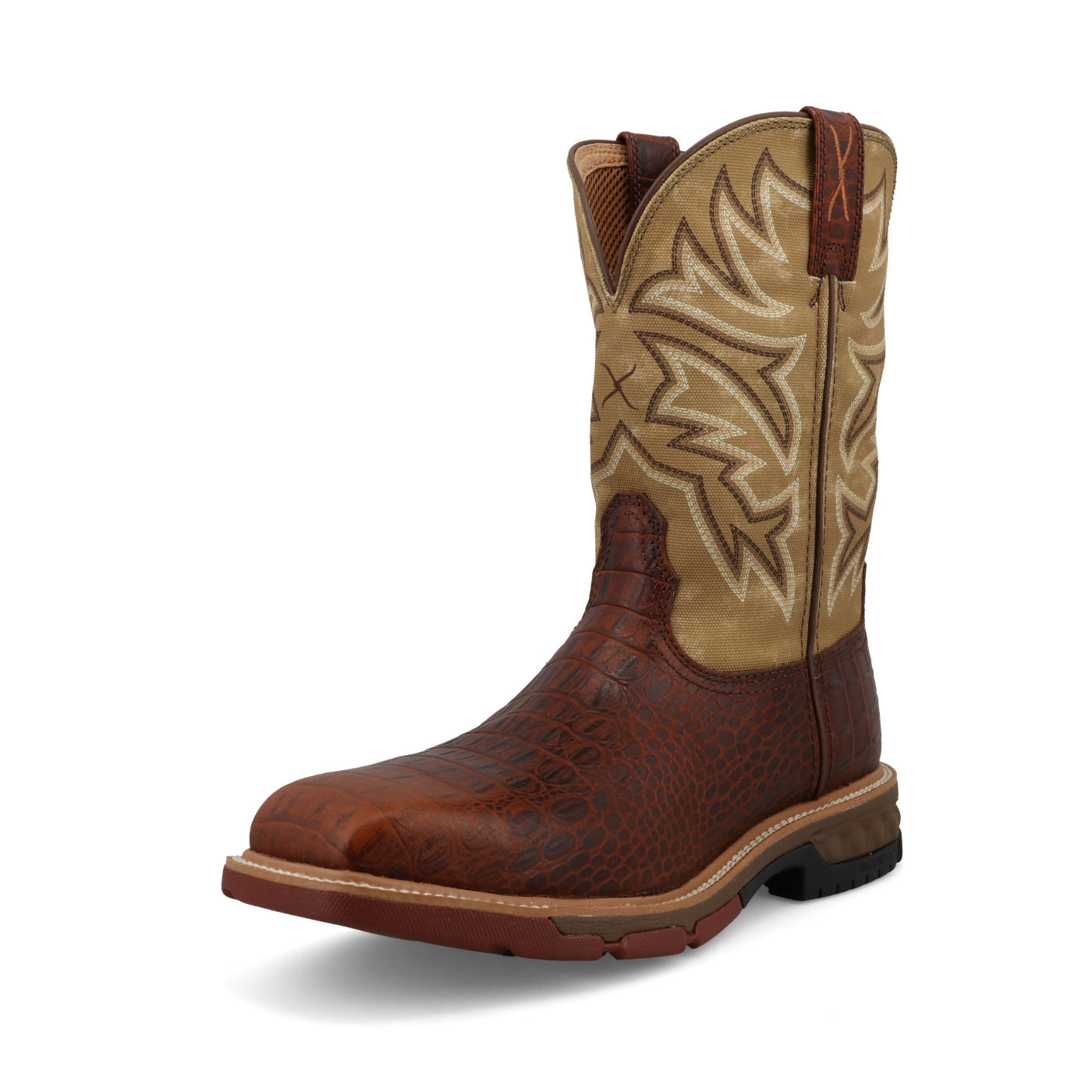 11" Caiman Print Western Work Boot - Ginger/Pear