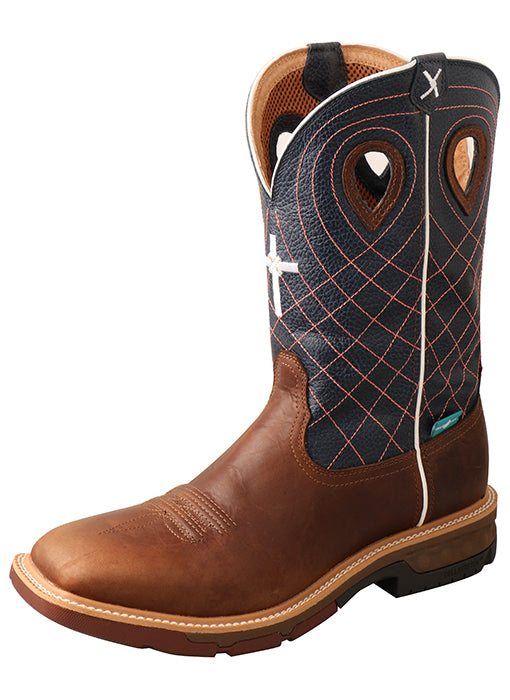 Men’s 12″ Alloy Toe Western Work Boot with CellStretch® – WP Mocha/Navy