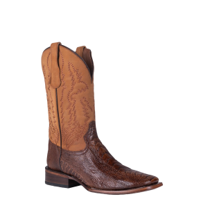 Ostrich Leg Wide Square Toe Boot - Brass