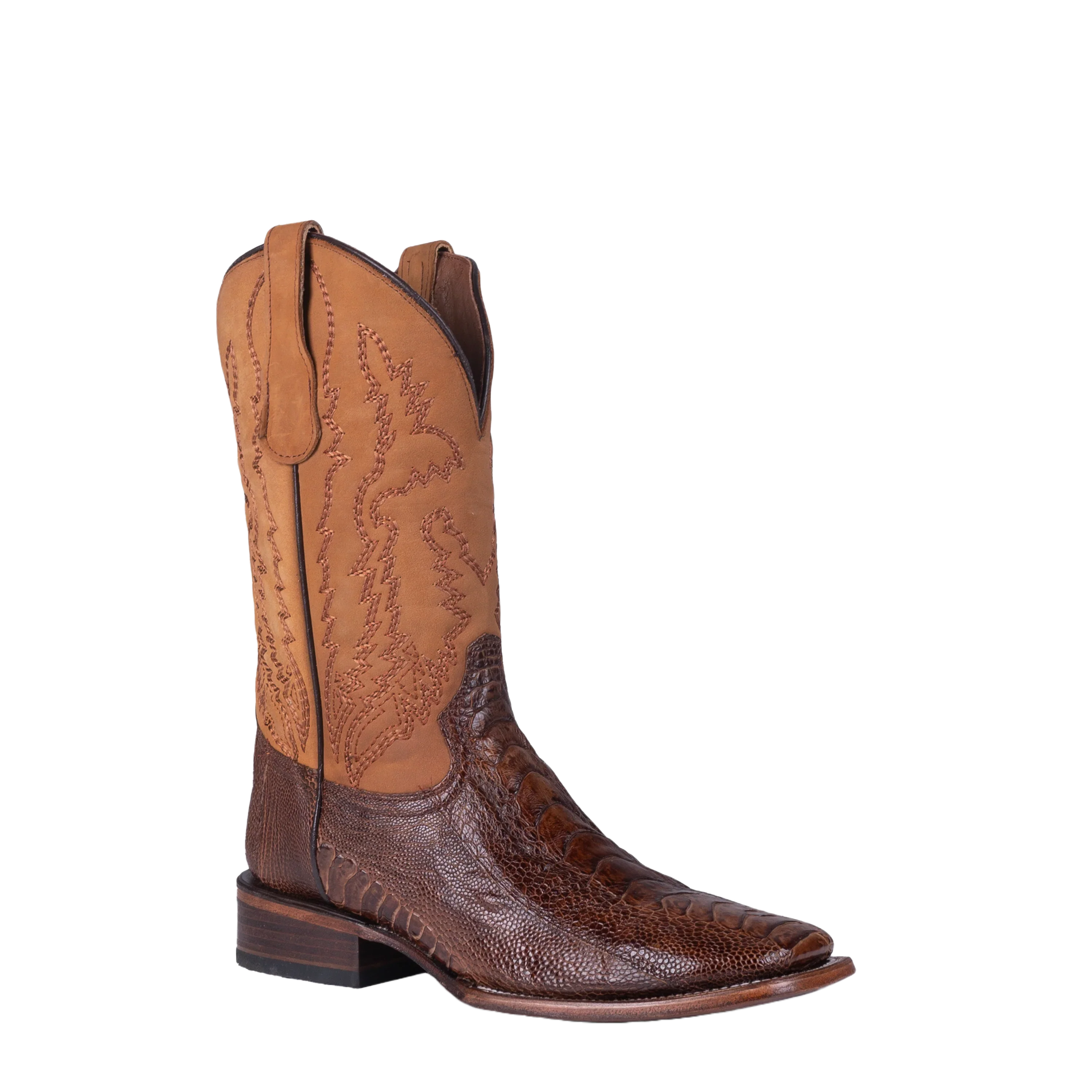 Ostrich Leg Wide Square Toe Boot - Brass