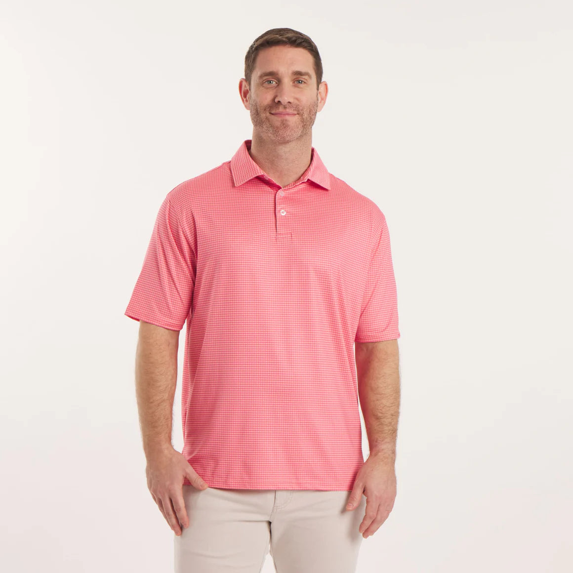 Walker Performance Polo -  Coral & Peach Gingham