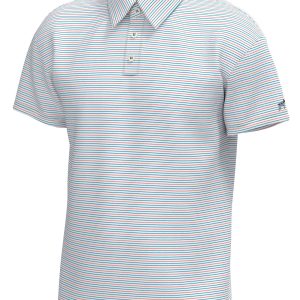 Youth Bayside Stripe Performance Polo - White Hawaiian Blue