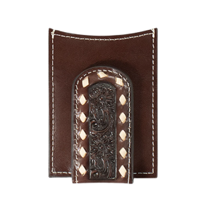 Ariat Men's Brown Floral Embossed Money Clip Wallet