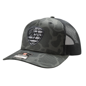 Ariat Men's Black & Grey Camo Logo Shield Trucker Hat