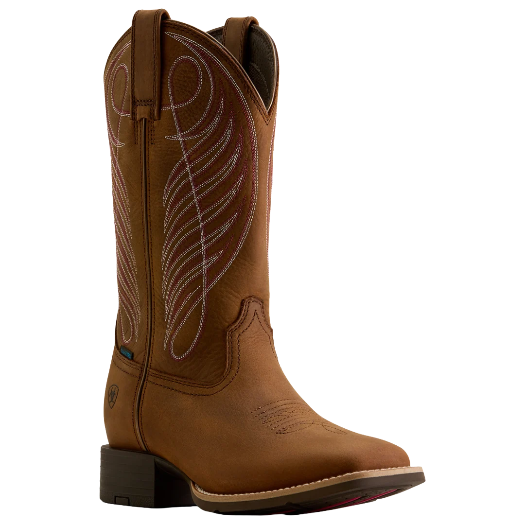 Ariat Ladies Round Up Waterproof Wide Square Toe Boot - Reliable Brown