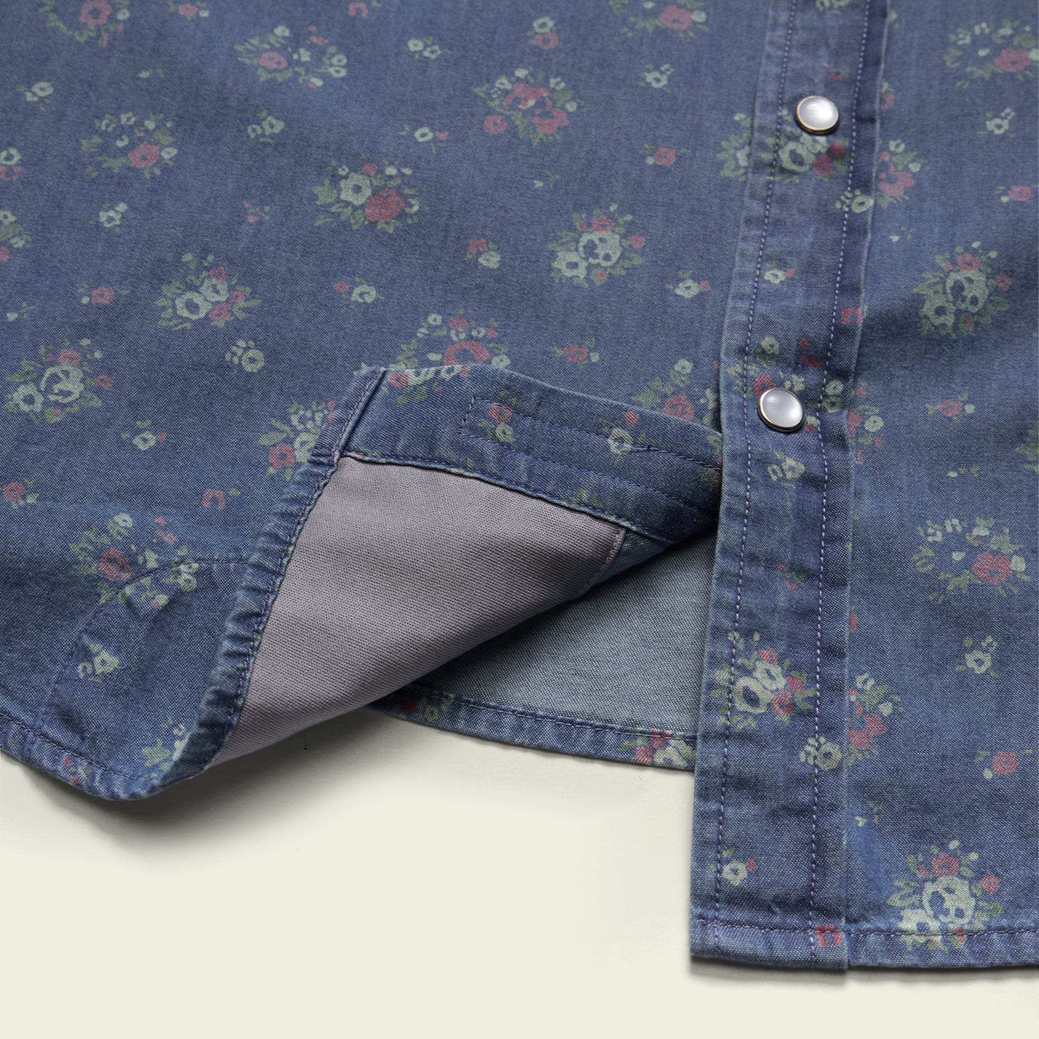H Bar B Snapshirt - Bouquets - Washed Indigo - Image 4