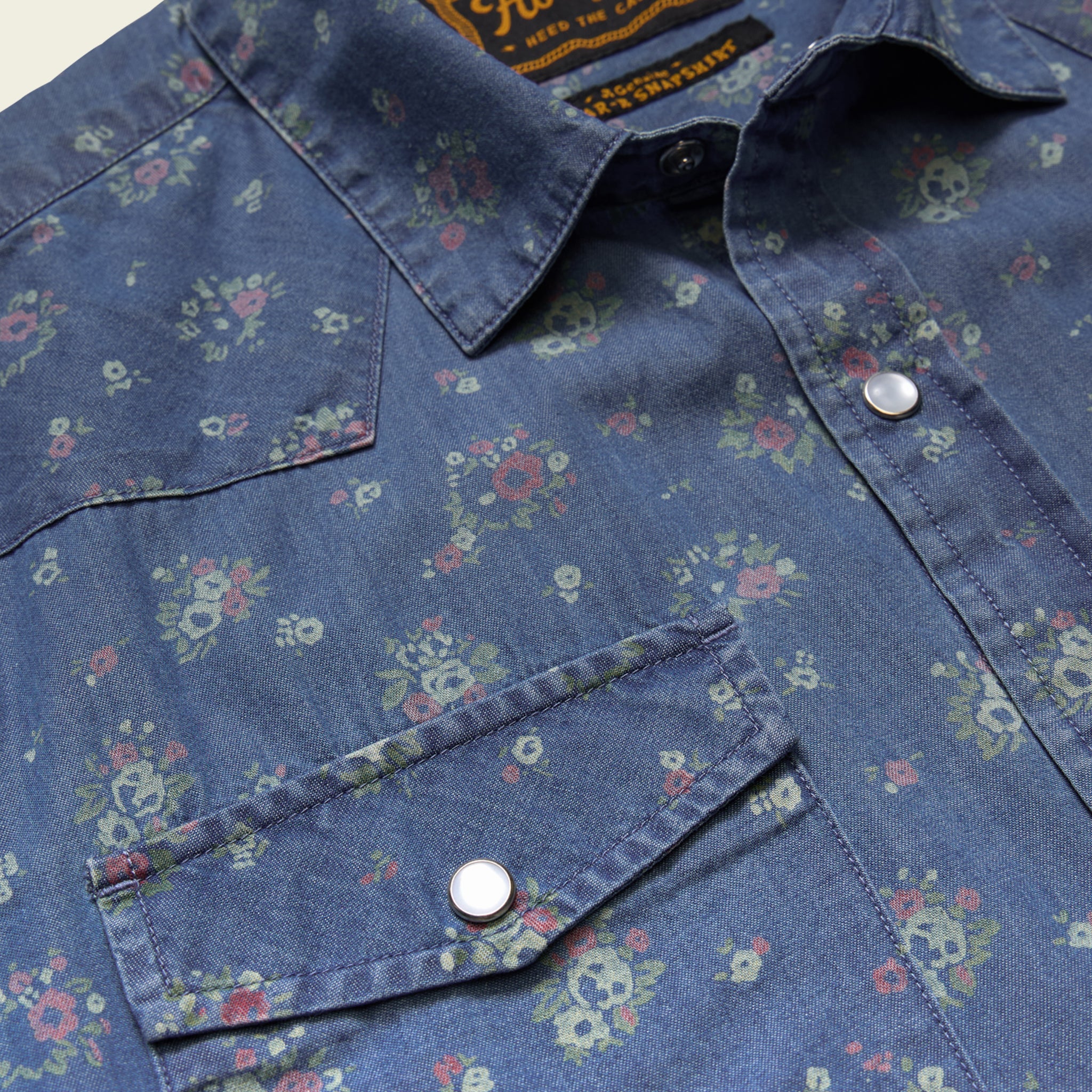 H Bar B Snapshirt - Bouquets - Washed Indigo - Image 5