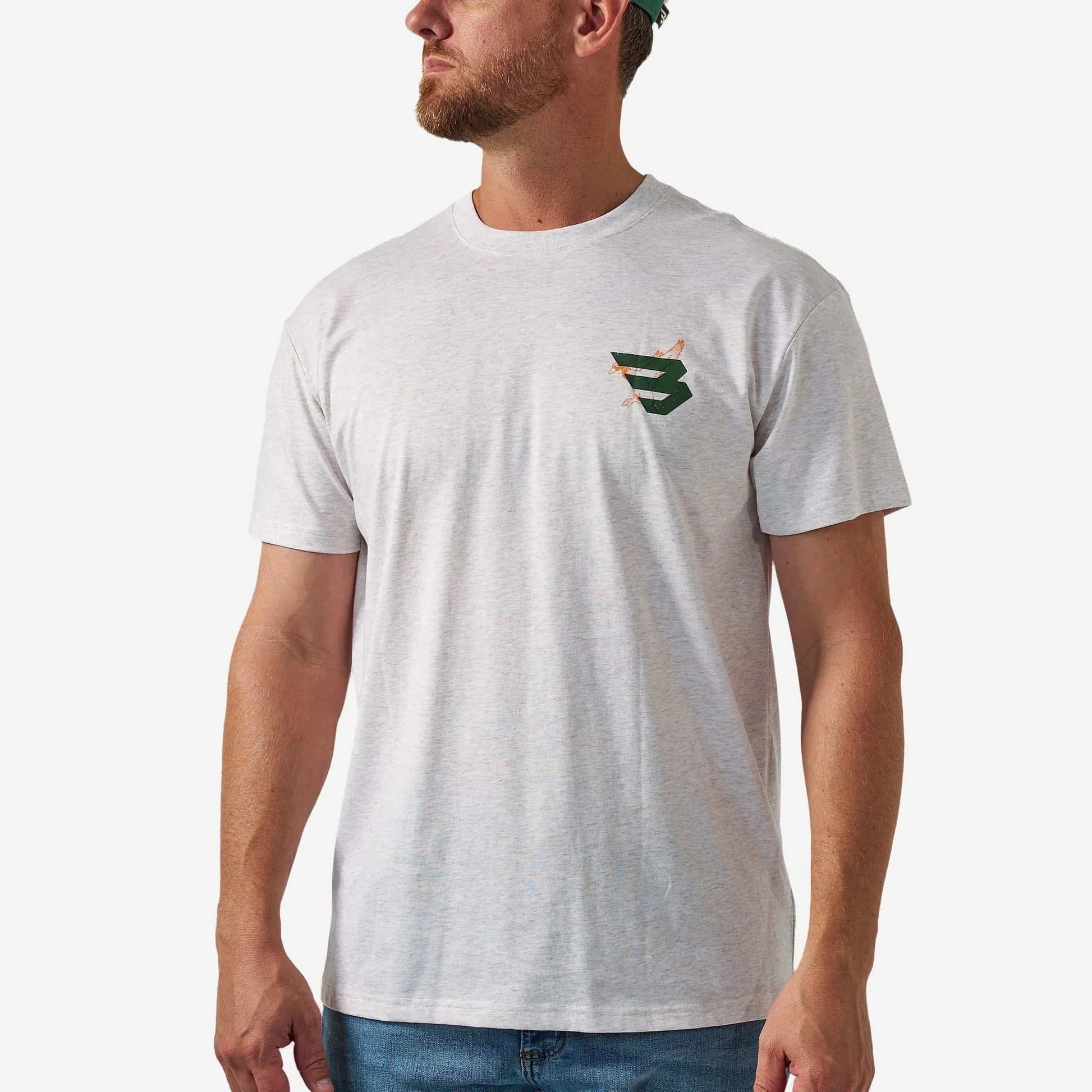 Short Sleeve Tee - Duck Flying B - Green Logo - Oatmeal