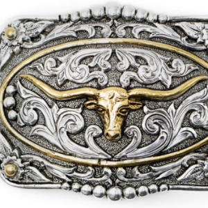 Scrolled Longhorn with Gold Ring Buckle