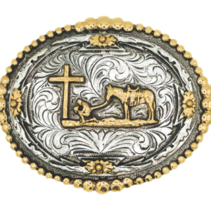 Oval Praying Cowboy with Beaded Edge Buckle