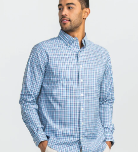 Riviera Plaid LS Button Down - Marine Blue