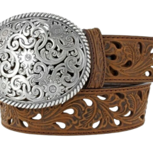 Tony Lama Ladies Bark Pierced Filigree Trophy Belt