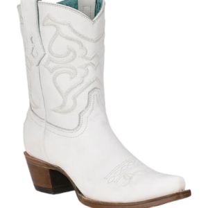 Ladies Embroidered Stitch White Ankle Snip Toe Boot
