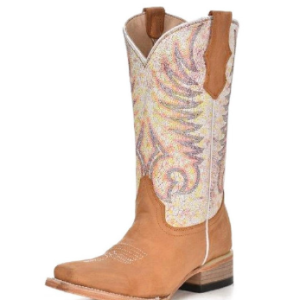 Tan/White Embroidery Square Toe