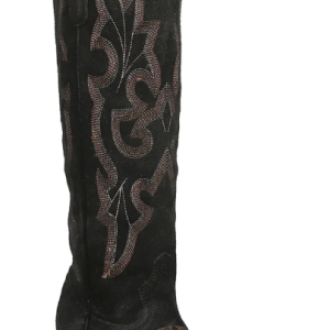 Suede Tooled-Inlay Tall Snip Toe Cowboy Boots