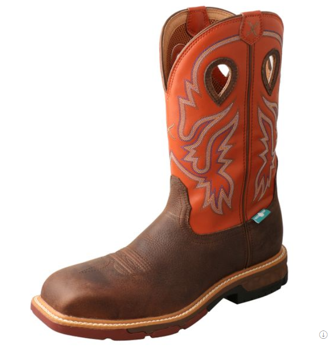 12" Western Work Boot Nano Toe - Brown/Orange