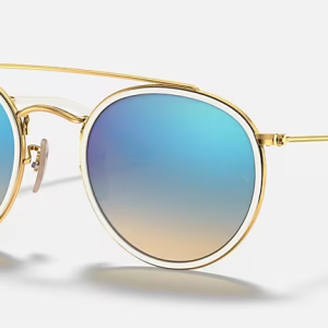 Round Double Bridge Polished Arista Gold Blue Flash
