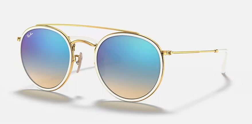 Round Double Bridge Polished Arista Gold Blue Flash