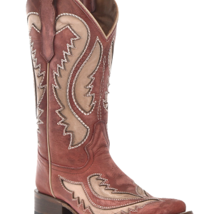 Ladies Red Bone Inlayed Embroidery Square Toe