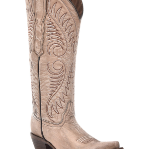 Ladies Sand Cowhide Embroidery Snip Toe
