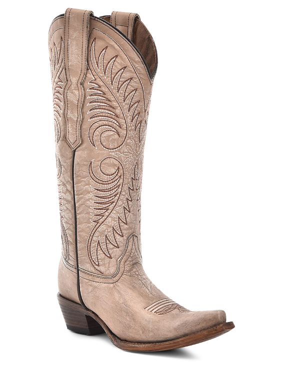 Ladies Sand Cowhide Embroidery Snip Toe