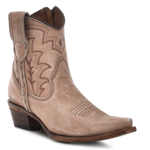 Ladies Sand Ankle Zippered Embroidery Snip Boot