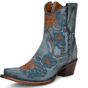 Blue Jean Flowered Embroidered Boot