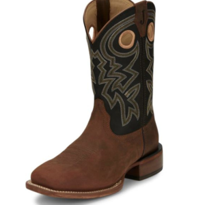 Big News Brown w/Black Cowhide Frontier Western Square Toe Boots