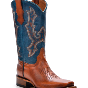 Honey & Navy Square Toe Embroidered Boot