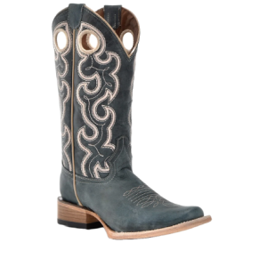Ladies Blue Embroidery & Cut Out Square Toe Western Boots