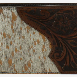 Nocona Western Mens Wallet Bifold Leather Floral Foil Calf Hair Brown